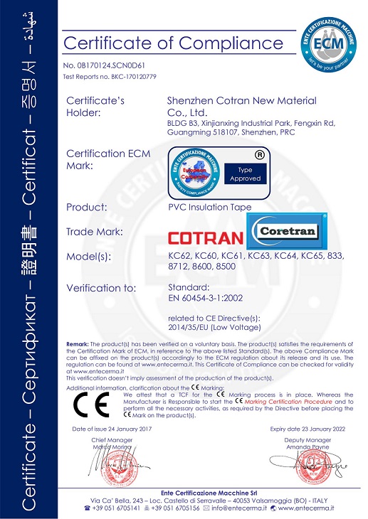 PVC Insulation Tape CE Certificate